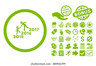 Years Guys Help icon with bonus pictures. Vector illustration style is flat iconic symbols, eco green color, white background.