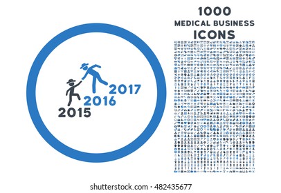 Years Guys Help rounded vector bicolor icon with 1000 medical business icons. Set style is flat pictograms, smooth blue colors, white background.