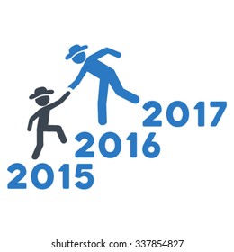 Years Guys Help vector icon. Style is bicolor flat symbol, smooth blue colors, rounded angles, white background.