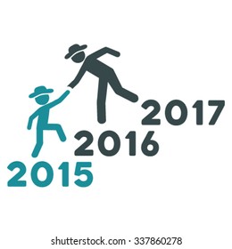 Years Guys Help vector icon. Style is bicolor flat symbol, soft blue colors, rounded angles, white background.