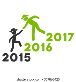 Years Guys Help vector icon. Style is bicolor flat symbol, eco green and gray colors, rounded angles, white background.