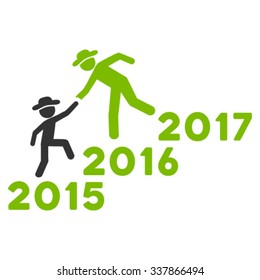 Years Guys Help vector icon. Style is bicolor flat symbol, eco green and gray colors, rounded angles, white background.