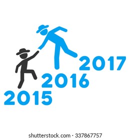 Years Guys Help vector icon. Style is bicolor flat symbol, blue and gray colors, rounded angles, white background.