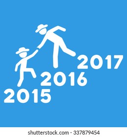 Years Guys Help vector icon. Style is flat symbol, white color, rounded angles, blue background.
