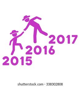 Years Guys Help vector icon. Style is flat symbol, violet color, rounded angles, white background.
