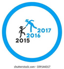 Years Guys Help vector icon. Style is bicolor flat circled symbol, blue and gray colors, rounded angles, white background.