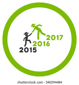 Years Guys Help vector icon. Style is bicolor flat circled symbol, eco green and gray colors, rounded angles, white background.