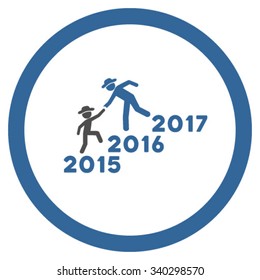Years Guys Help vector icon. Style is bicolor flat circled symbol, cobalt and gray colors, rounded angles, white background.