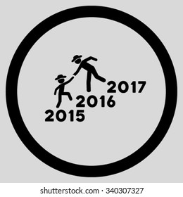 Years Guys Help vector icon. Style is flat circled symbol, black color, rounded angles, light gray background.