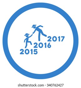 Years Guys Help vector icon. Style is flat circled symbol, cobalt color, rounded angles, white background.