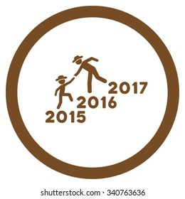 Years Guys Help vector icon. Style is flat circled symbol, brown color, rounded angles, white background.
