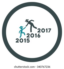 Years Guys Help vector icon. Style is bicolor flat circled symbol, soft blue colors, rounded angles, white background.