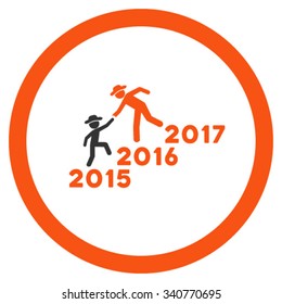 Years Guys Help vector icon. Style is bicolor flat circled symbol, orange and gray colors, rounded angles, white background.