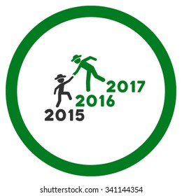 Years Guys Help vector icon. Style is bicolor flat circled symbol, green and gray colors, rounded angles, white background.
