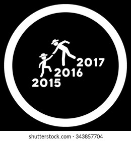 Years Guys Help vector icon. Style is flat circled symbol, white color, rounded angles, black background.