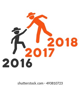 Years Guys Help vector pictogram. Style is flat graphic symbol, orange and gray colors, white background.