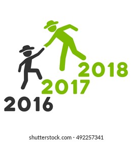 Years Guys Help vector pictograph. Style is flat graphic symbol, eco green and gray colors, white background.