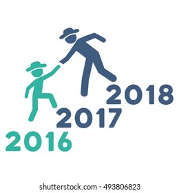 Years Guys Help vector pictograph. Style is flat graphic symbol, cobalt and cyan colors, white background.