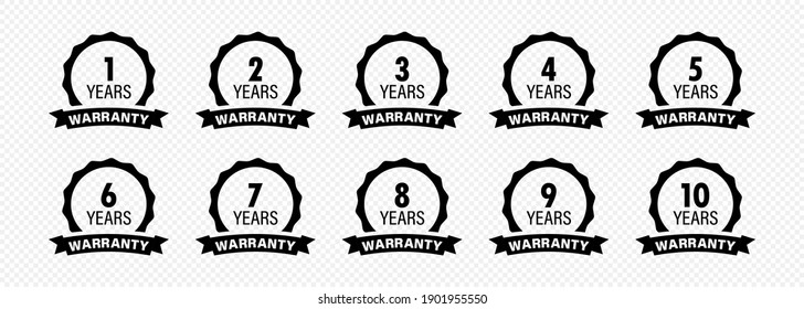 Years and lifetime warranty label icon set. Vector on isolated transparent background. EPS 10