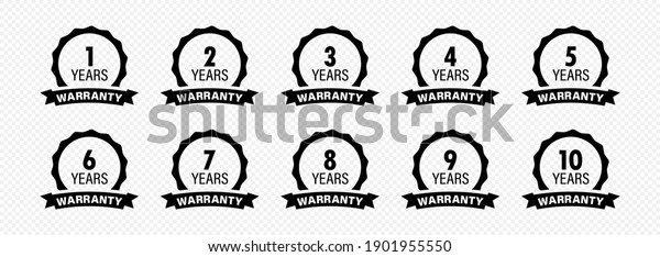 Years and lifetime\
warranty label icon set. Vector on isolated transparent background.\
EPS 10