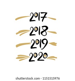 Years number handwriting. Vector template handwritten figures  2017, 2018, 2019, 2020.