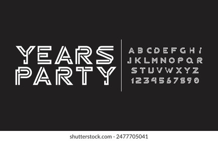 Years Party Creative font. Modern abstract digital tech font. Logo creative font, type, technology, movie, digital, music, movie, party, neon box. Fonts letter and number in vector format.