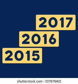 Years Stairs vector icon. Style is flat symbol, yellow color, rounded angles, blue background.