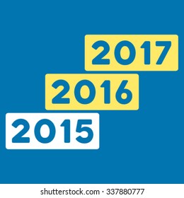Years Stairs vector icon. Style is bicolor flat symbol, yellow and white colors, rounded angles, blue background.