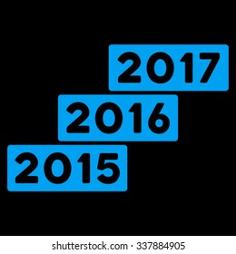 Years Stairs vector icon. Style is flat symbol, blue color, rounded angles, black background.