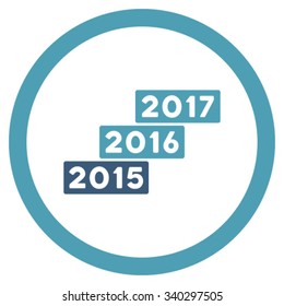 Years Stairs vector icon. Style is bicolor flat circled symbol, cyan and blue colors, rounded angles, white background.