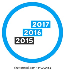 Years Stairs vector icon. Style is bicolor flat circled symbol, blue and gray colors, rounded angles, white background.
