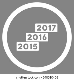 Years Stairs vector icon. Style is flat circled symbol, white color, rounded angles, gray background.