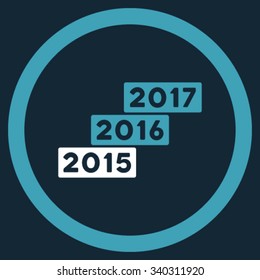 Years Stairs vector icon. Style is bicolor flat circled symbol, blue and white colors, rounded angles, dark blue background.