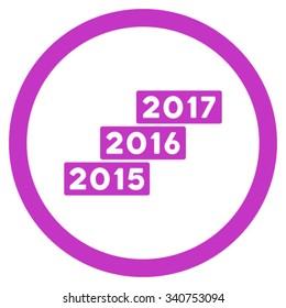 Years Stairs vector icon. Style is flat circled symbol, violet color, rounded angles, white background.