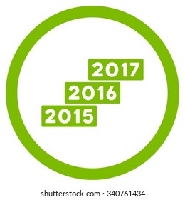Years Stairs vector icon. Style is flat circled symbol, eco green color, rounded angles, white background.