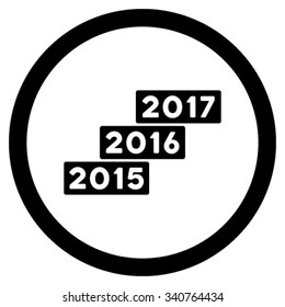 Years Stairs vector icon. Style is flat circled symbol, black color, rounded angles, white background.