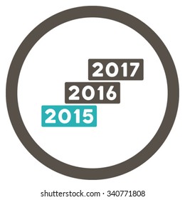 Years Stairs vector icon. Style is bicolor flat circled symbol, grey and cyan colors, rounded angles, white background.