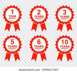 "Years warranty sign collection. Minimalist design in red color. Simple and elegant vector."