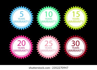 Years warranty tag and guarantee seals vector icons set.