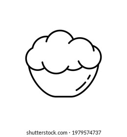 Yeast Dough In Bowl. Linear Icon Of Raw Risen Dough For Baking. Black Simple Illustration. Contour Isolated Vector Pictogram On White Background