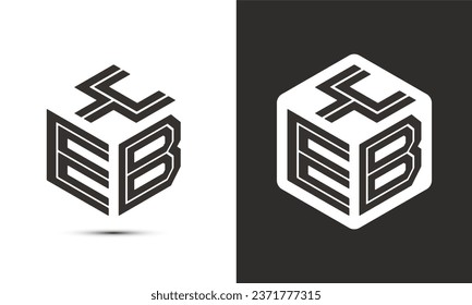 Diseño del logotipo de letras YEB con el logotipo del cubo ilustrador, logotipo vectorial estilo moderno de superposición de tipos de letra del alfabeto. Icono del logotipo de Premium Business. Color blanco sobre fondo negro