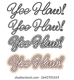 Ilustração vetorial de texto Yee haw isolado no fundo branco para design. Laço Cowboy Rodeio letras. Símbolo gráfico em preto imprimível por vetor para impressão