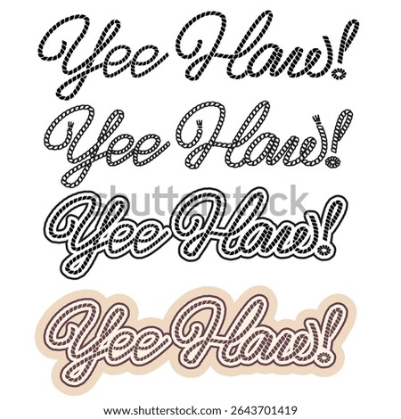 Yee haw text vector illustration isolated on white background for design. Cowboy lasso Rodeo lettering. Vector printable black graphic symbol for print