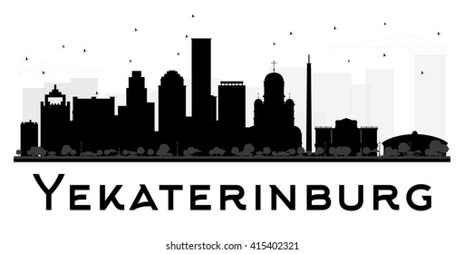 Yekaterinburg City skyline black and white silhouette. Vector illustration. 