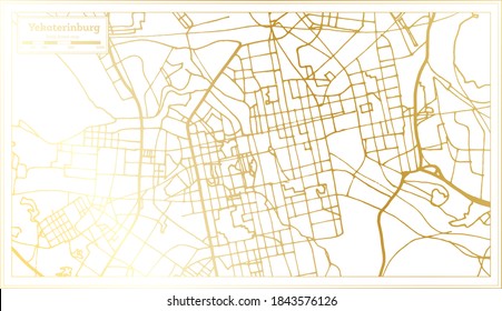 Yekaterinburg Russia City Map in Retro Style in Golden Color. Outline Map. Vector Illustration.