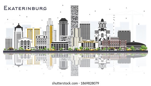 Yekaterinburg Russia City Skyline with Color Buildings and Reflections Isolated on White. Vector Illustration. Business Travel and Concept with Historic Architecture. Yekaterinburg Cityscape.