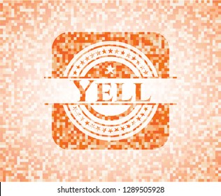 Yell orange mosaic emblem with background