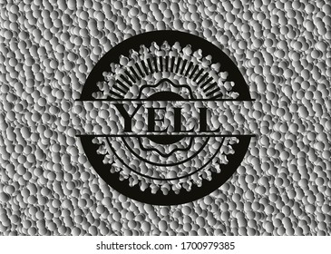 Yell realistic black emblem with bubbles background. Vector Illustration. Detailed.