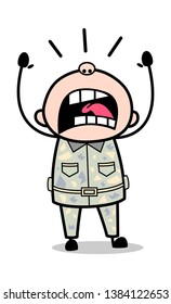 Yelling - Cute Army Man Cartoon Soldier Vector Illustration