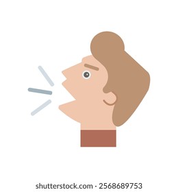 Yelling flat icon. Colorful vector illustration of a person shouting. Suitable for communication, emotions, warning, or announcement concepts. Ideal for apps and websites.